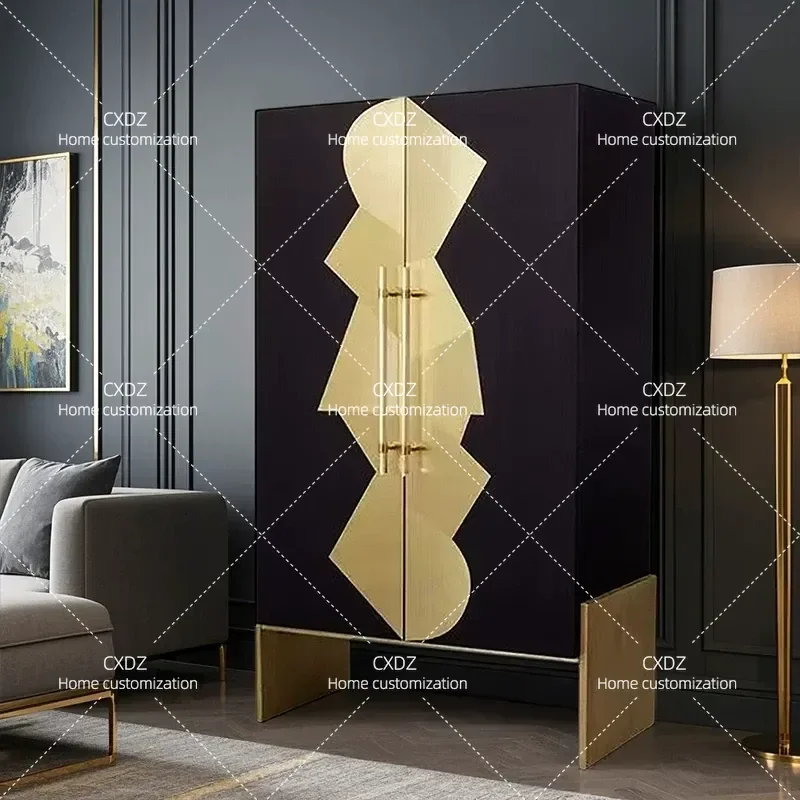 Modern Light Luxury Solid Wood Wine Cabinet Double Door Display Storage Unit Lobby Decorative Wall Mounted Post Modern