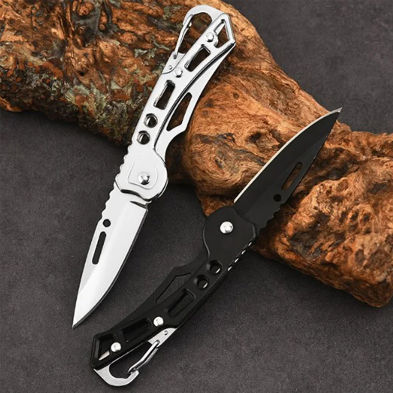 Portable Stainless Steel Folding Knife Keychain Mini Pocket Knife Keyring Kitchen Fruit Knife Key Chain Outdoor Camping Tool