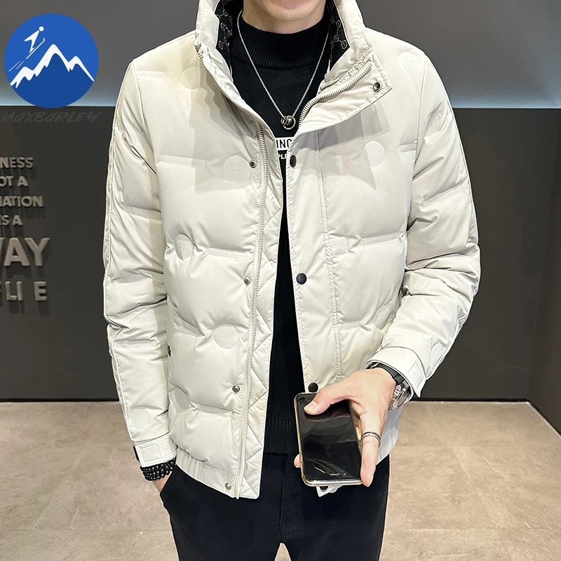 Maxbarley Mens Short Down Jacket Fashion Stand Collar Outdoor Work Lightweight Puffer Coat Business Casual Windproof Winter Coat