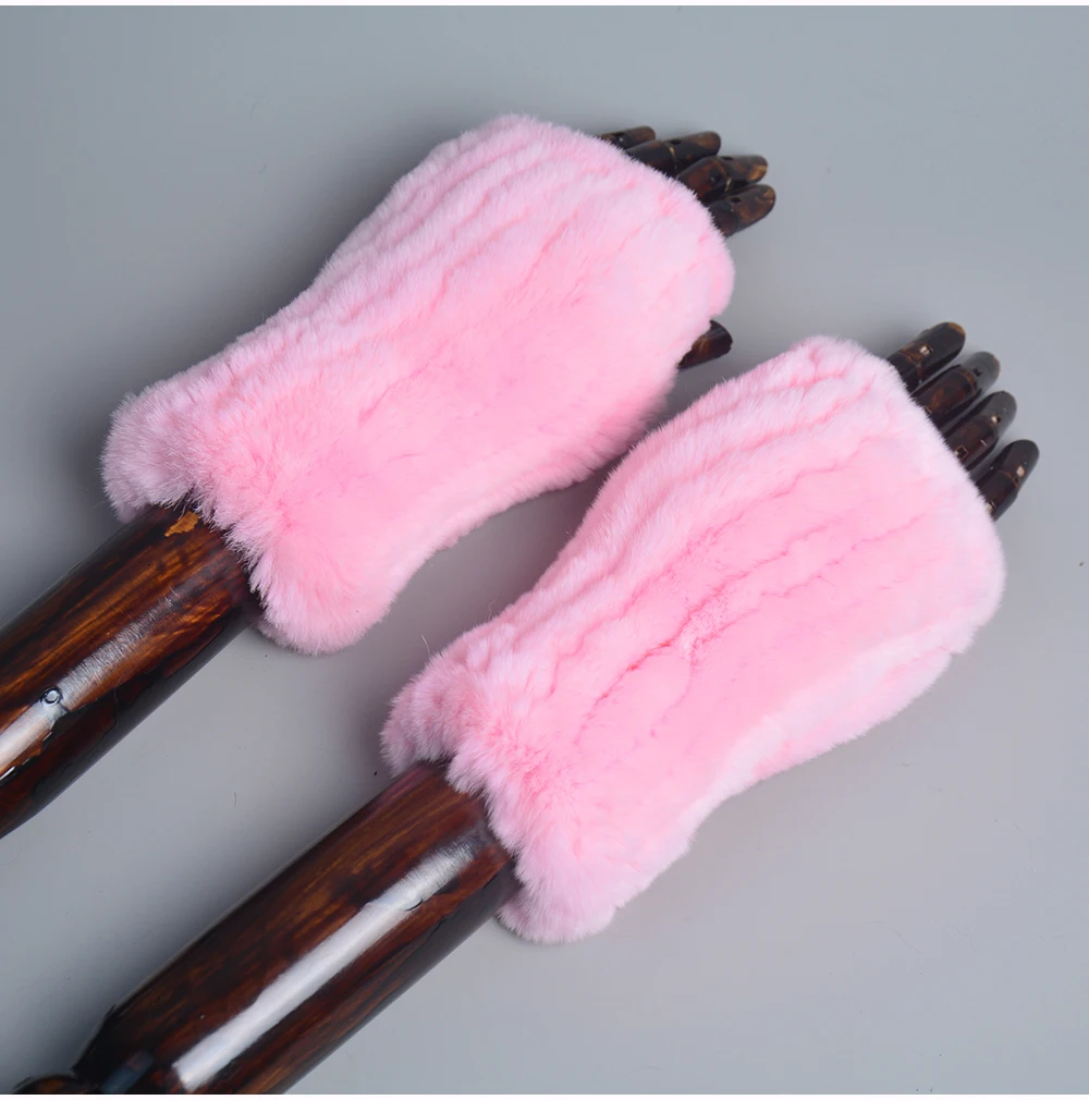 Lady Winter 100% Natural Real Rex Rabbit Fur Glove Women Soft Rex Rabbit Fur Glove Foashion Warm Knitted Genuine Fur Gloves