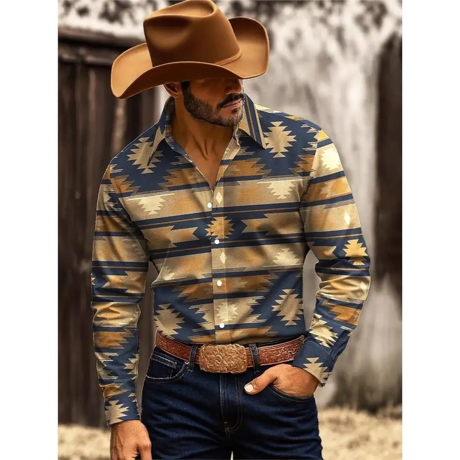 

Cowboy Tribe Printed Fashion Shirt Standard Fit Long Sleeve Machine Washable Wear Resistant Citywalk Suitable Cleanfit Style