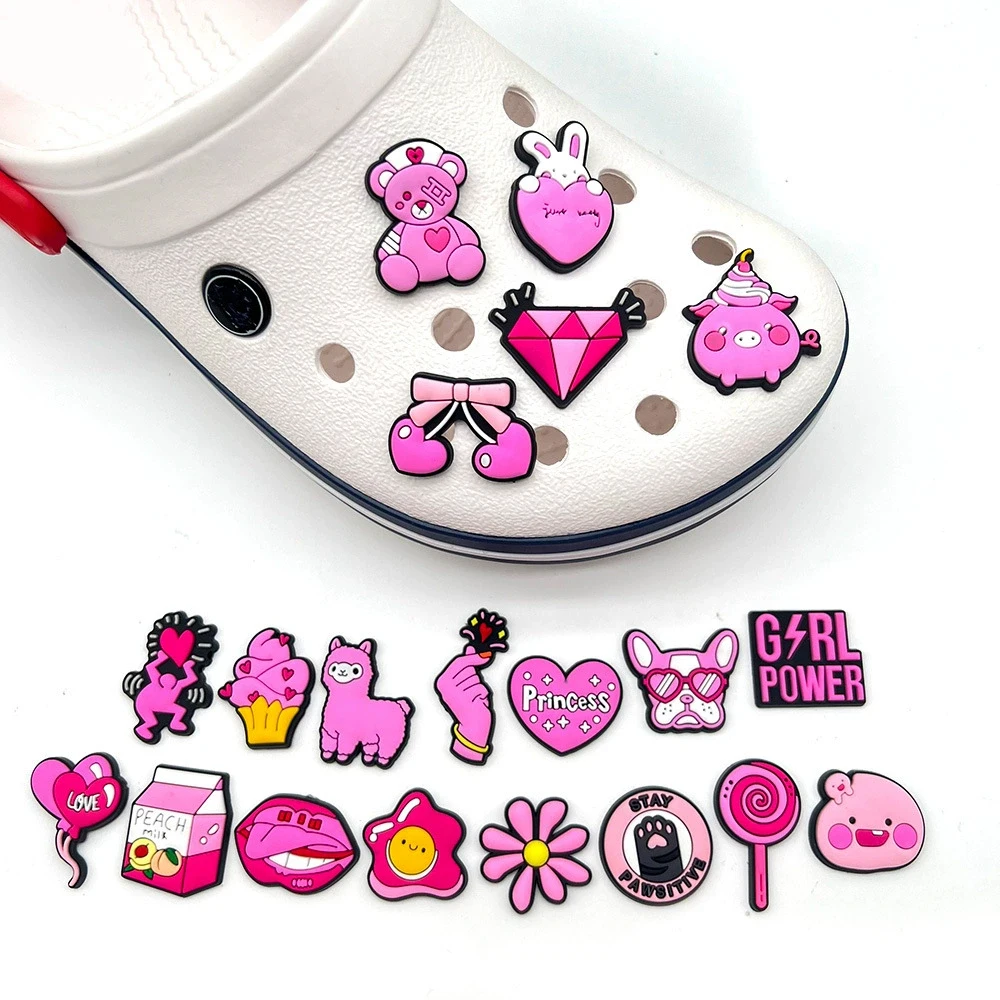30/50/100/pcs Random Pink Series Series Shoe Charms Set For Clogs Bogg Bag Bubble Slides Sandals, PVC Shoe Decorations Beach Bag