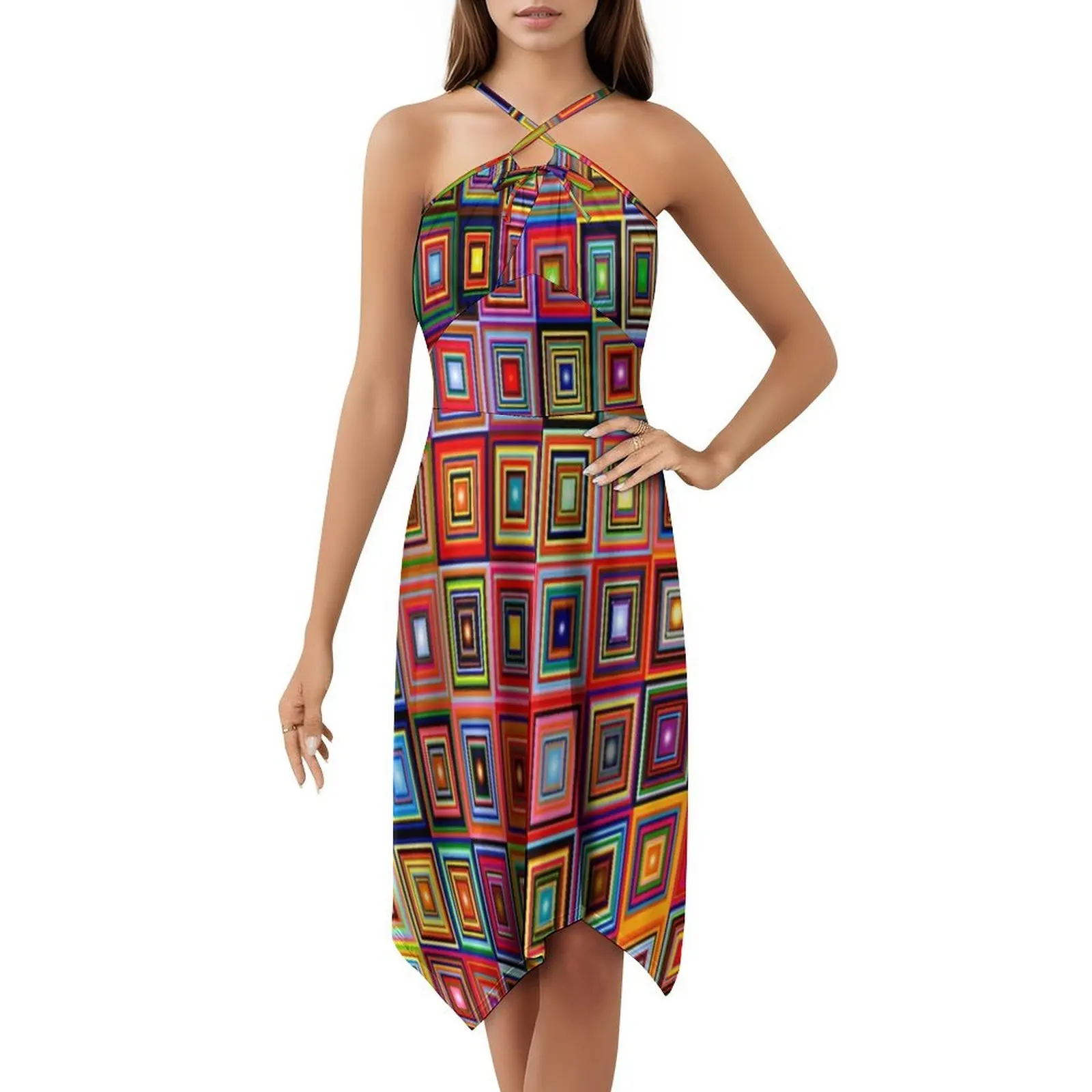 Pattern-661 فستان بفتحة عنق على شكل قلب فستان صيفي أنيق للحفلات للنساء عمل فني من خلال مساء فني تجريدي حديث