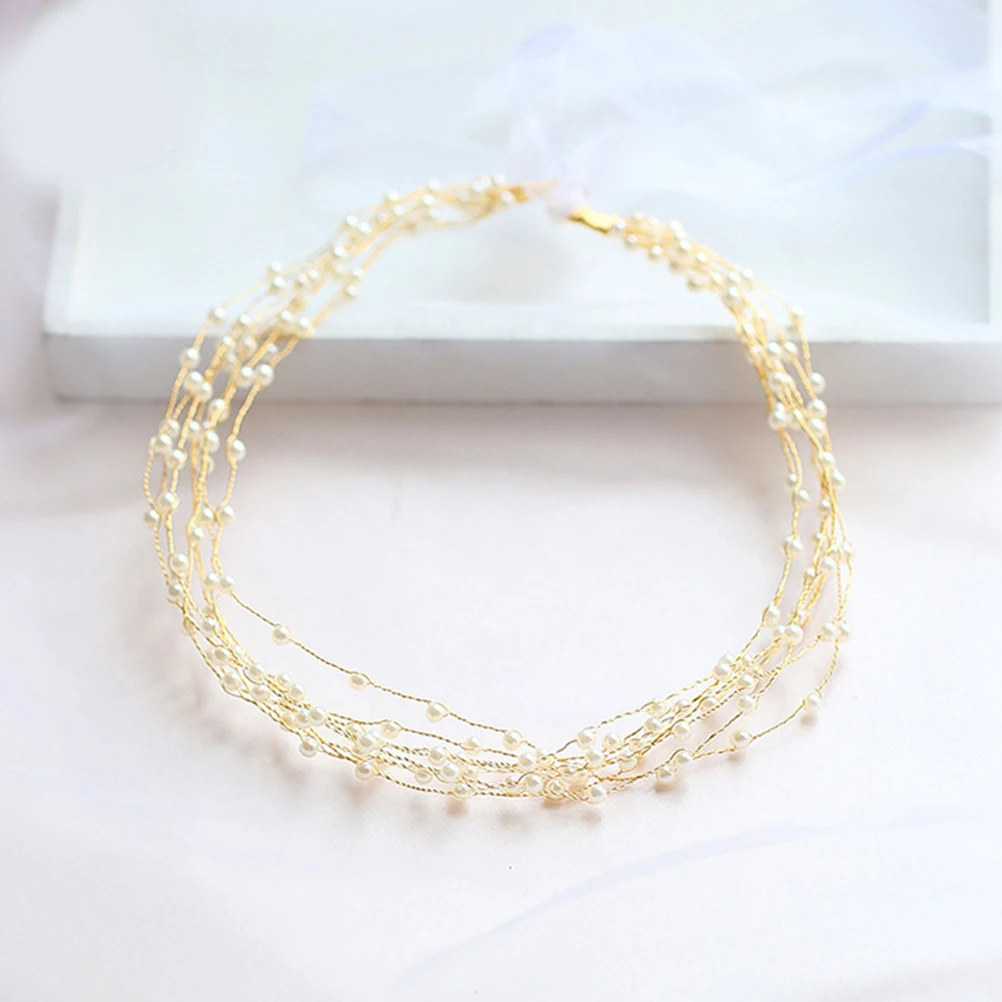 

Pearl Decoration Multi Layer Headb Bridal Headdress Wedding Hair Accessories Elegant Beaded Honeymoon Headpiece Lightweight