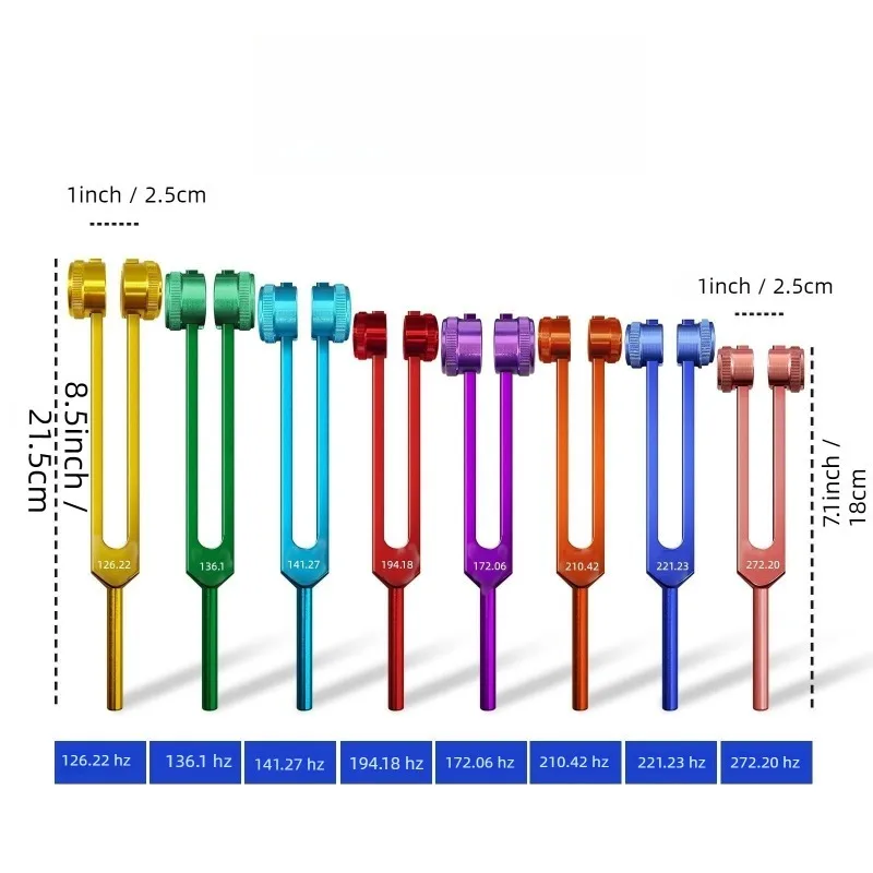 Colorful Tuning Fork 8 Piece Set Sound Healing Chakra Tuning Fork Set with Box Meditation Aluminum Alloy Percussion Instruments