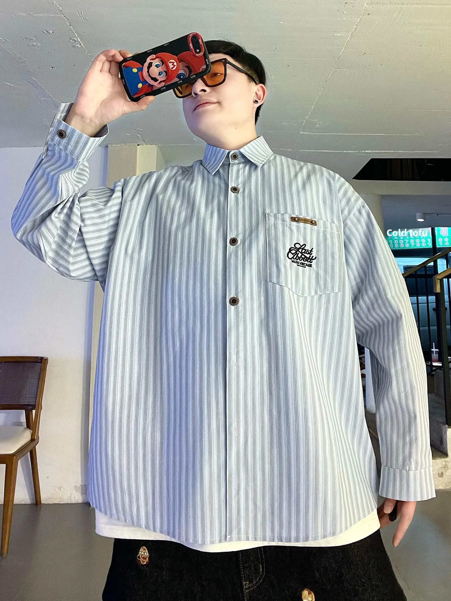 

American Sle Long Sve Casual Loose Fit irt Men's Spring New Loose Casual Versatile Collar irt Outerwear Striped Pattern