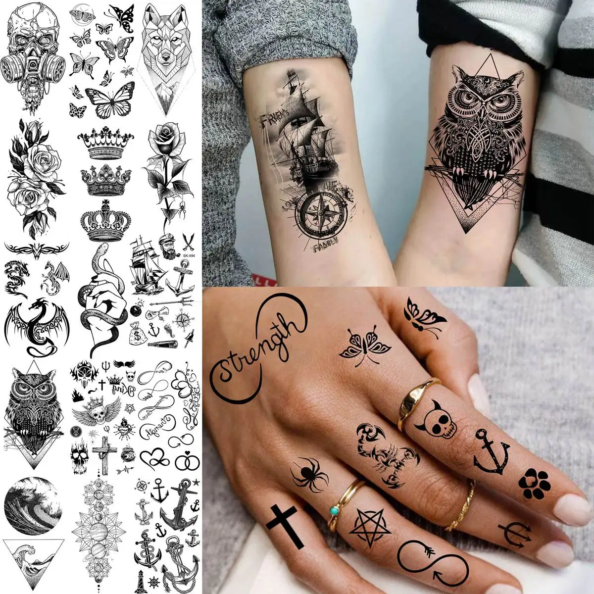 66 Sheets Black Dragon Temporary Tattoos For Adults Men Arm Thigh Tattoos Fake Tiger Lion Devil Skull Tatoos Body Art Painting