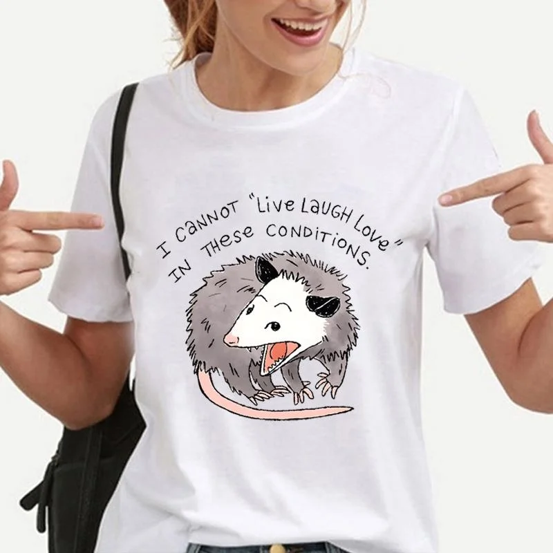 

Funny Opossum Graphic Print T-Shirt for Women Fashion Crew Neck Short Sleeve Streetwear Casual Personality Loose Tee Tops