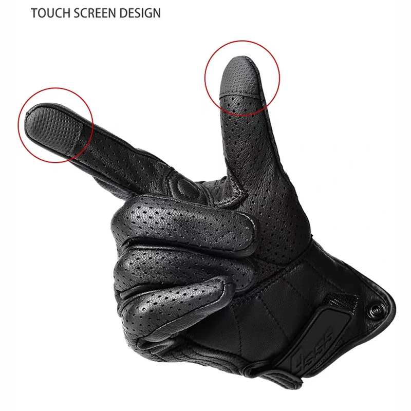 오토바이 라이더 장갑 사계절 보호 풀 핑거 터치스크린 장갑 염소 가죽 진짜 가죽 모토 사이클링 장갑