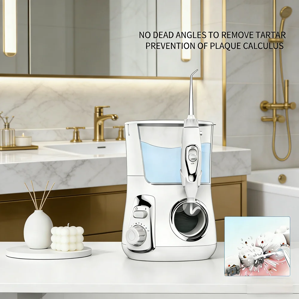 

Ирригатор для полости рта с 10 режимами давления, 800 мл, 5 сменных насадок, настольный, для глубокой чистки зубов и десен