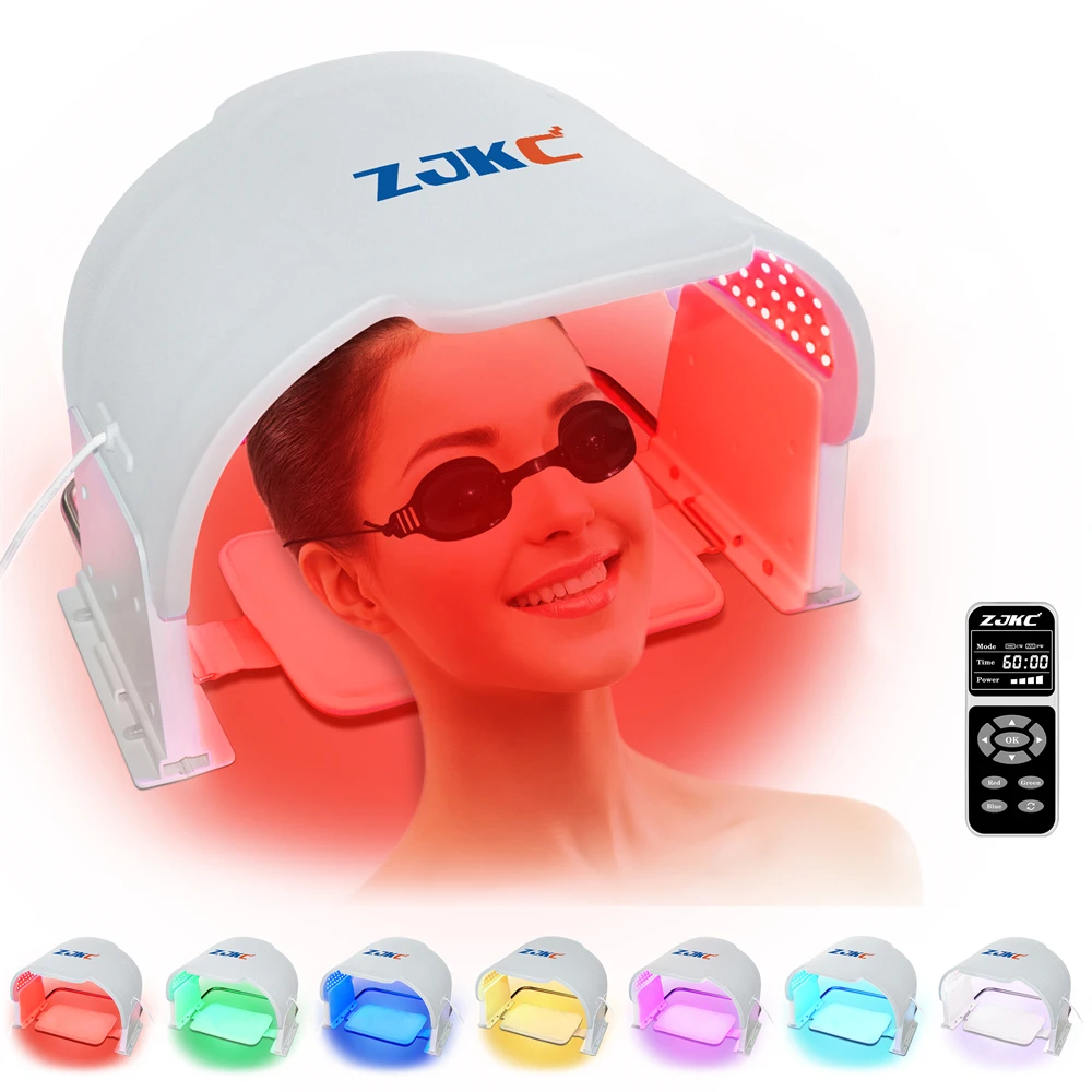 ZJKC 7-kleuren LED-gezichtslichttherapiemasker 990 LED-chips Rood en blauw licht Gezichtsmasker Siliconen Verbeter de elasticiteit van de huid Whitening