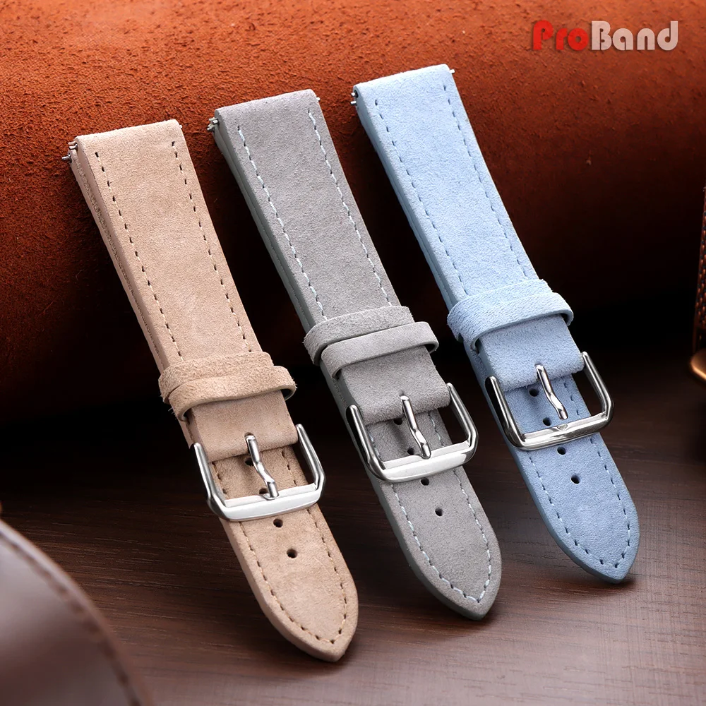 Nouveau bracelet de montre en cuir suédé 18mm 19mm 20mm 22mm, gris, bleu, noir, marron, à libération rapide, bracelet de remplacement