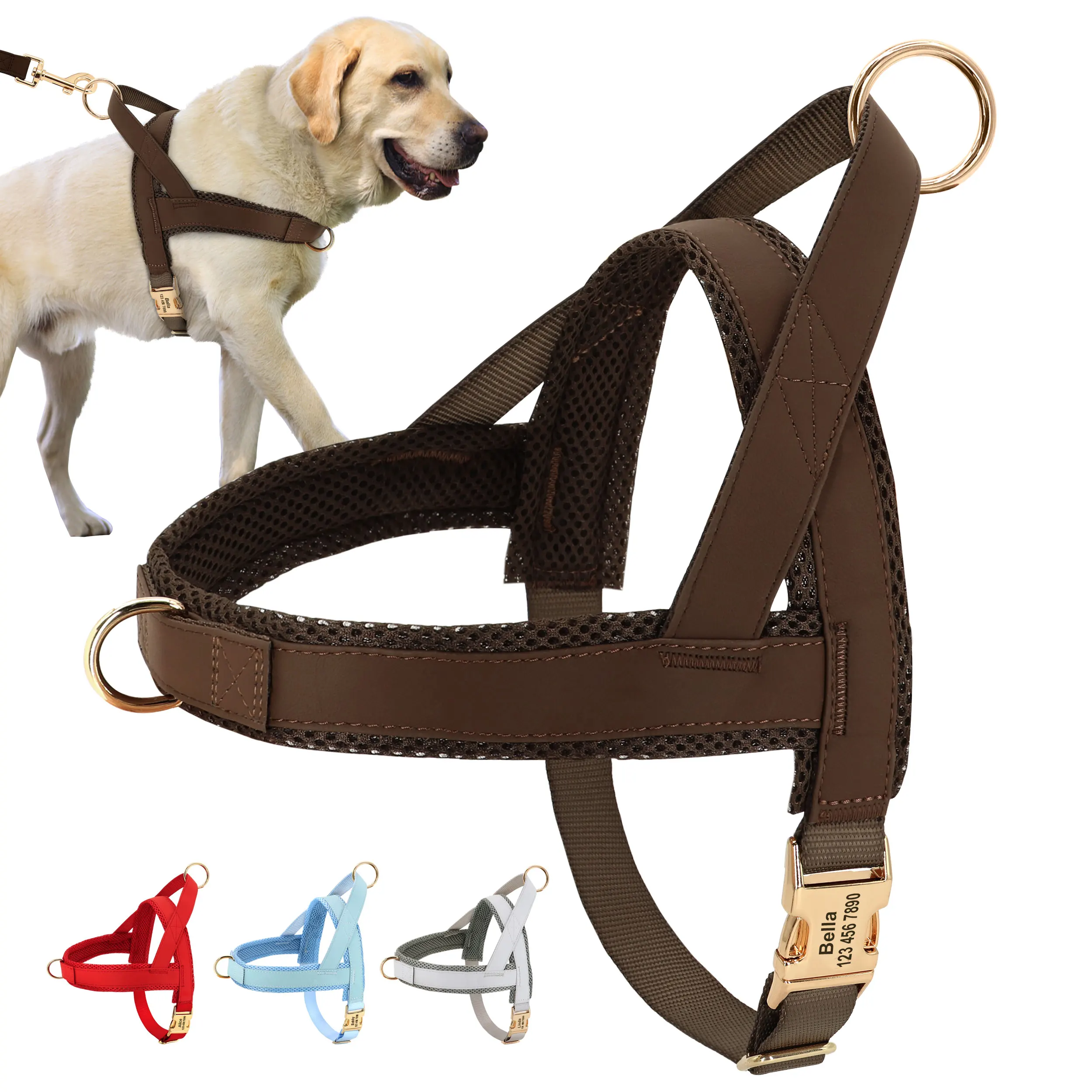 Personalisiertes No-Pull-Hundegeschirr, frei graviertes Haustier-Walking-Trainingsgeschirr, Weste für mittelgroße und große Hunde, Bulldoggen-Haustierbedarf