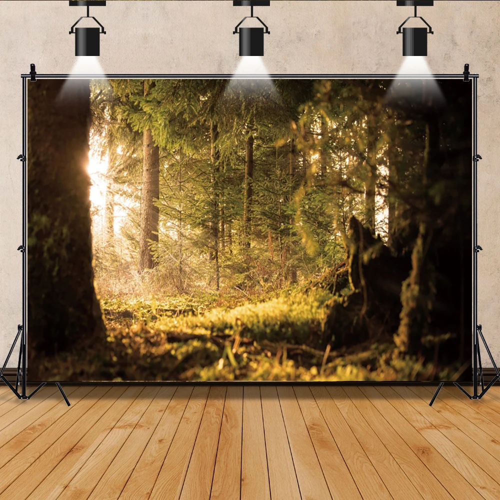 Laeacco Spring Forest Photography Backdrop Sunlight Sunrise Nature Landscape Family Camping Kid Adults Portrait Photo Background