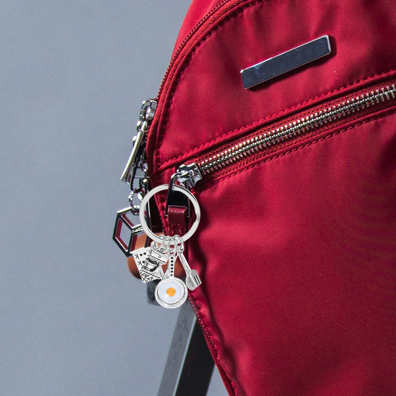 

2Pcs Fork Spoon Keychain Pendant Fried Egg Tableware Key Ring Creative Decor Ornament for Birthday Children Party