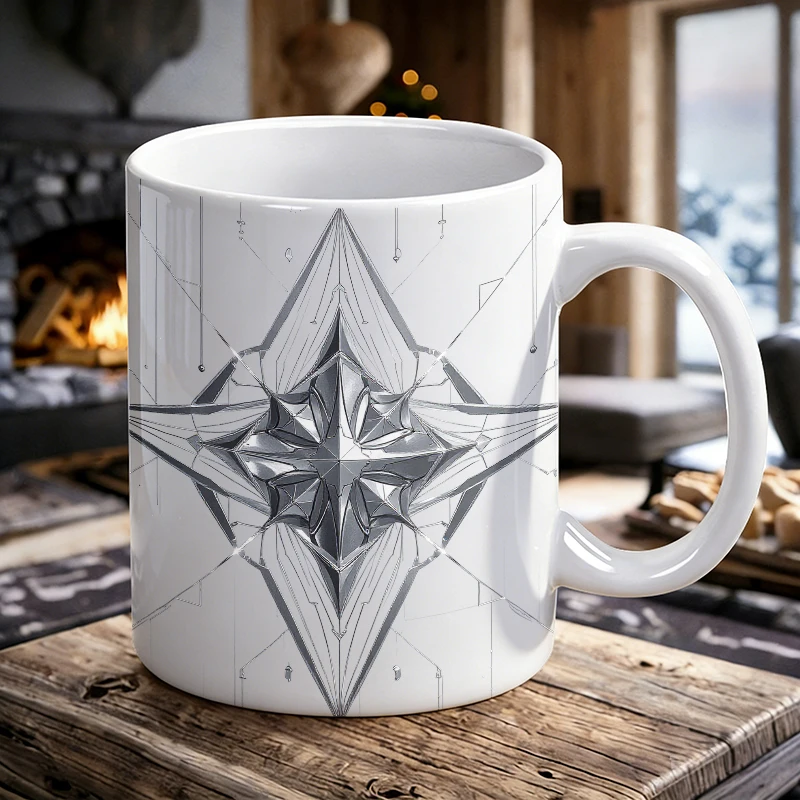 

1PCS 3D Metal Starburst Geometric Illustration Ceramic Mug, Coffee Cup, Milk Cup, Office Tea Cup, Drinking Cup, Fade-Resistant