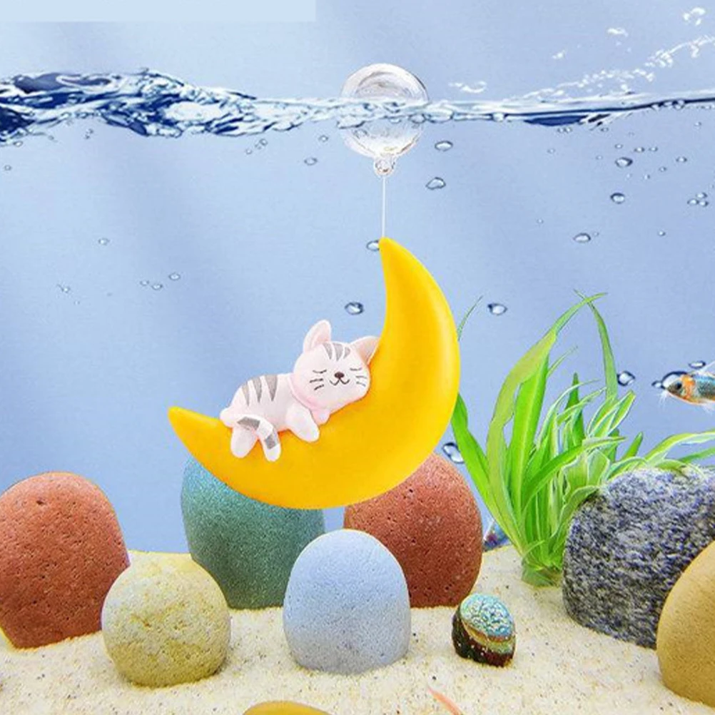 

2pcs Resin Aquarium Floating Moon Bear Decorations Fish Ornaments Lightweight Bright Vivid Natural Adornments for Tank Glass