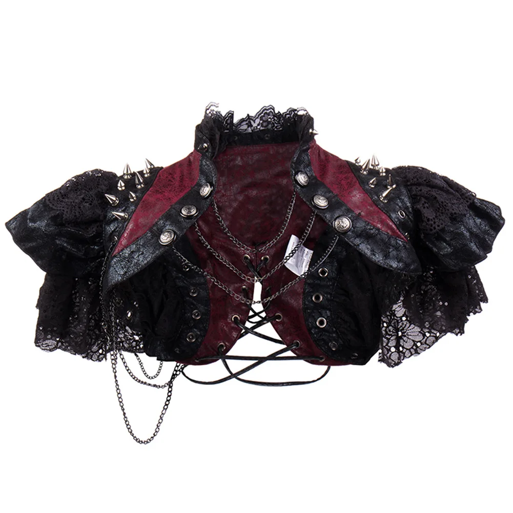 

Halloween Cos Costume Chest for Cosplay Lace Rivet Punk Shawl Cosplay Retro Chain Stage Performance Costume Two Colors Optional