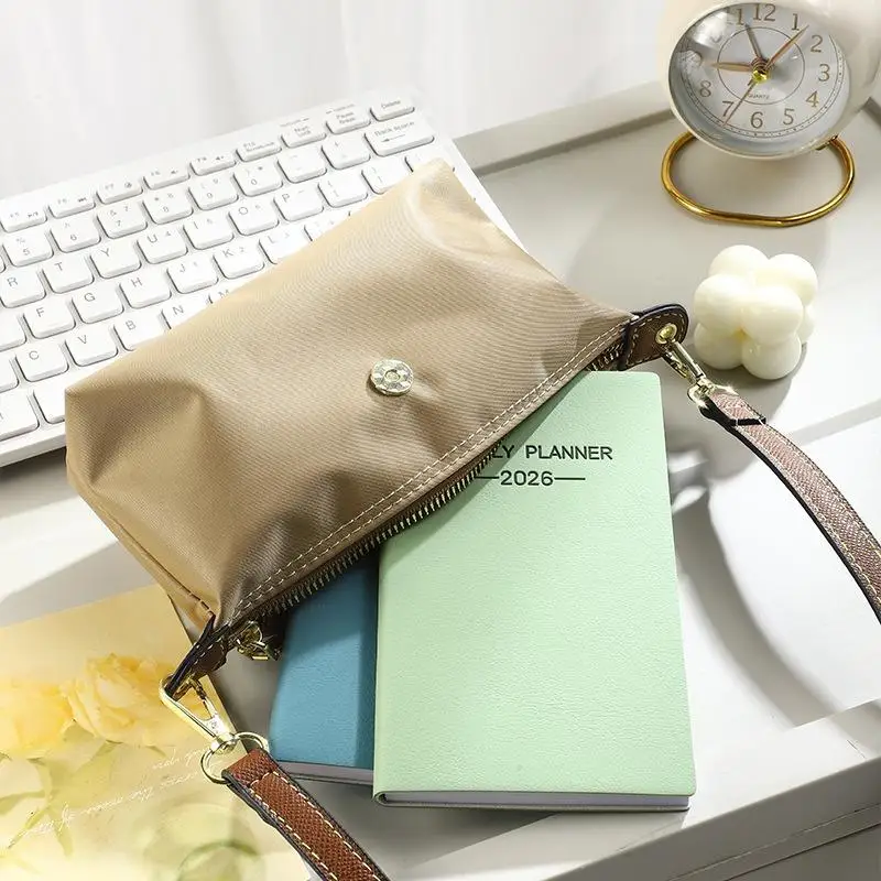 1pc 64 Sheets 128 Page Thin Weekly Calendar Book A6 Size 2026 Daily Planner, Morandi Color Leather Calendar