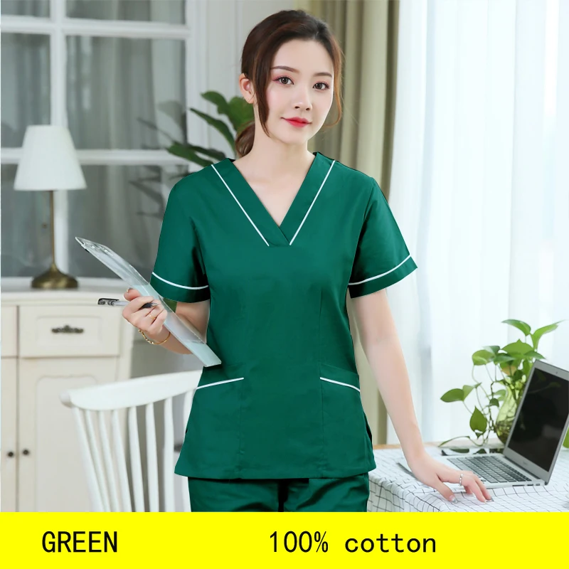 

Plug Size Scrub Top Women Nursing Uniforms Short Sleeve Medical Clothes V Neck Scrubs Veterinary Workwear Doctor Surgical Shirt