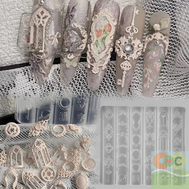 قالب سيليكون حامل شموع ثلاثي الأبعاد بنمط أوروبي عتيق، قالب تصميم شفاف لفن الأظافر بنفسك #1