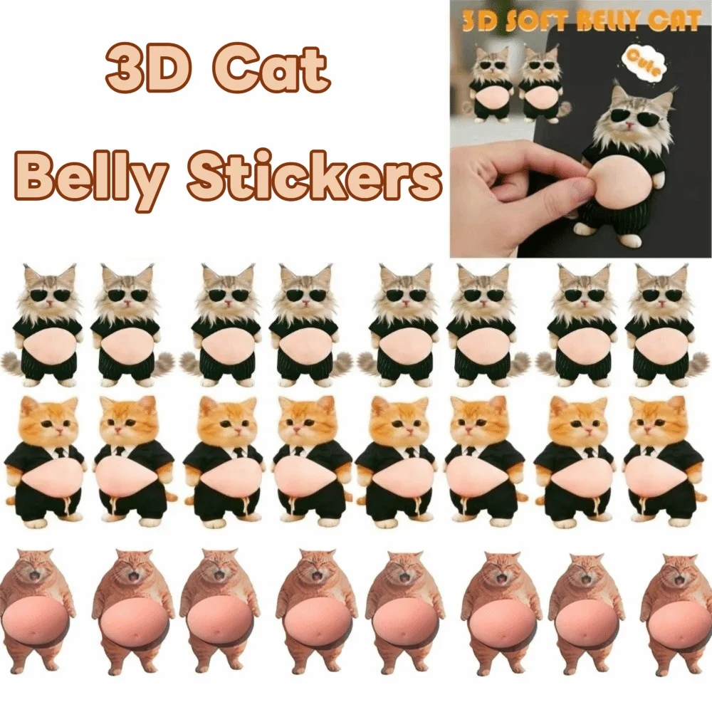 2Pcs Soft Silicone 3D Cat Belly Stickers Self-Adhesive Cartoon Kitten Soft Belly Sticker Bubble Sticker Phone Case Decoration