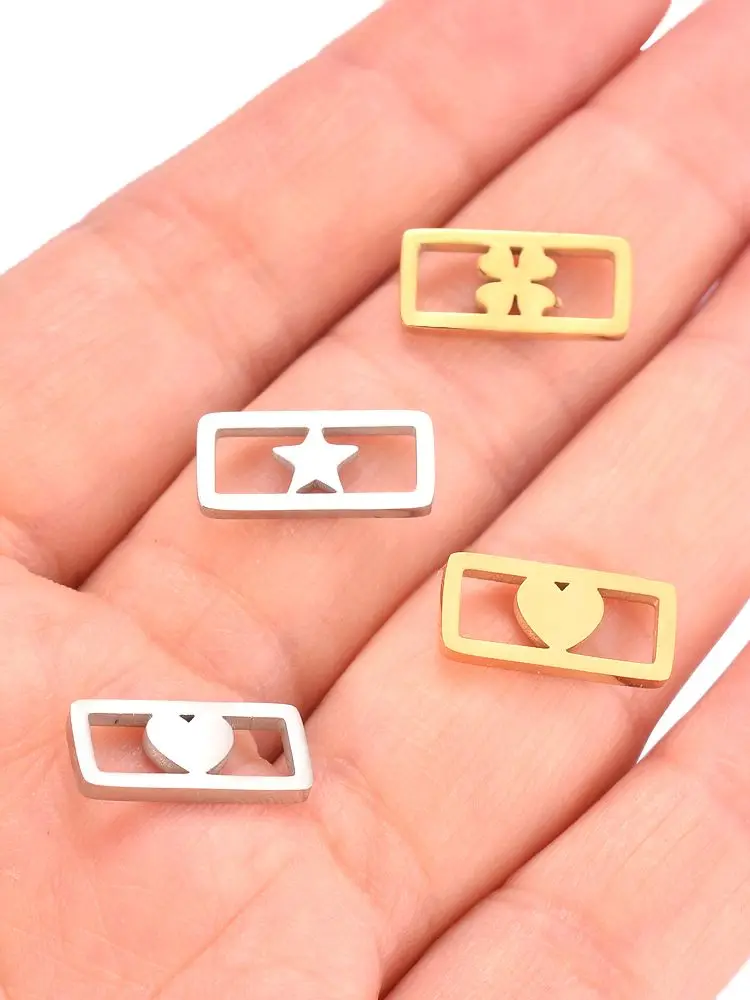 10 Stück/Set Polierter Edelstahl Vierblättriges Kleeblatt Stern Herz Kleiner Anhänger Hohlverbinder für DIY Armband Schmuckherstellung – Detail 4
