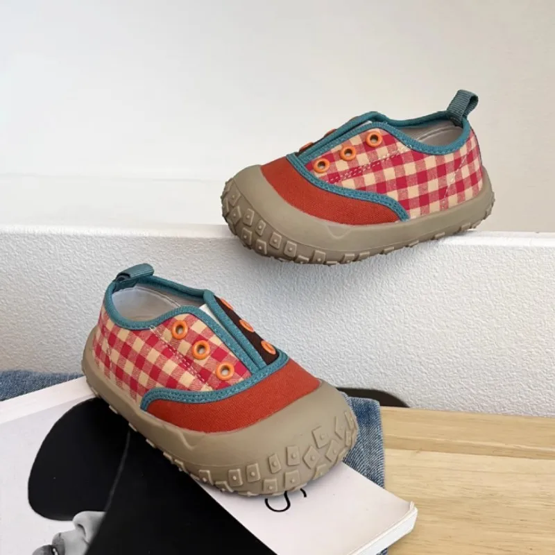 خريف جديد للأطفال حذاء قماش الفتيات الربط اللون المتناقضة واسعة مستديرة رئيس أحذية رياضية طفل رياض الأطفال داخلي حذاء كاجوال #2