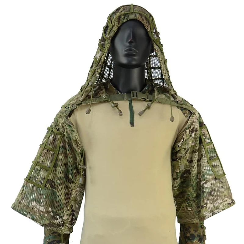 Taktischer Ghillie-Anzug, atmungsaktive Ghillie Viper Hood mit 3D-Blattstreifen, Scharfschützmantel für Wargame, Jagd, CS – Detail 37