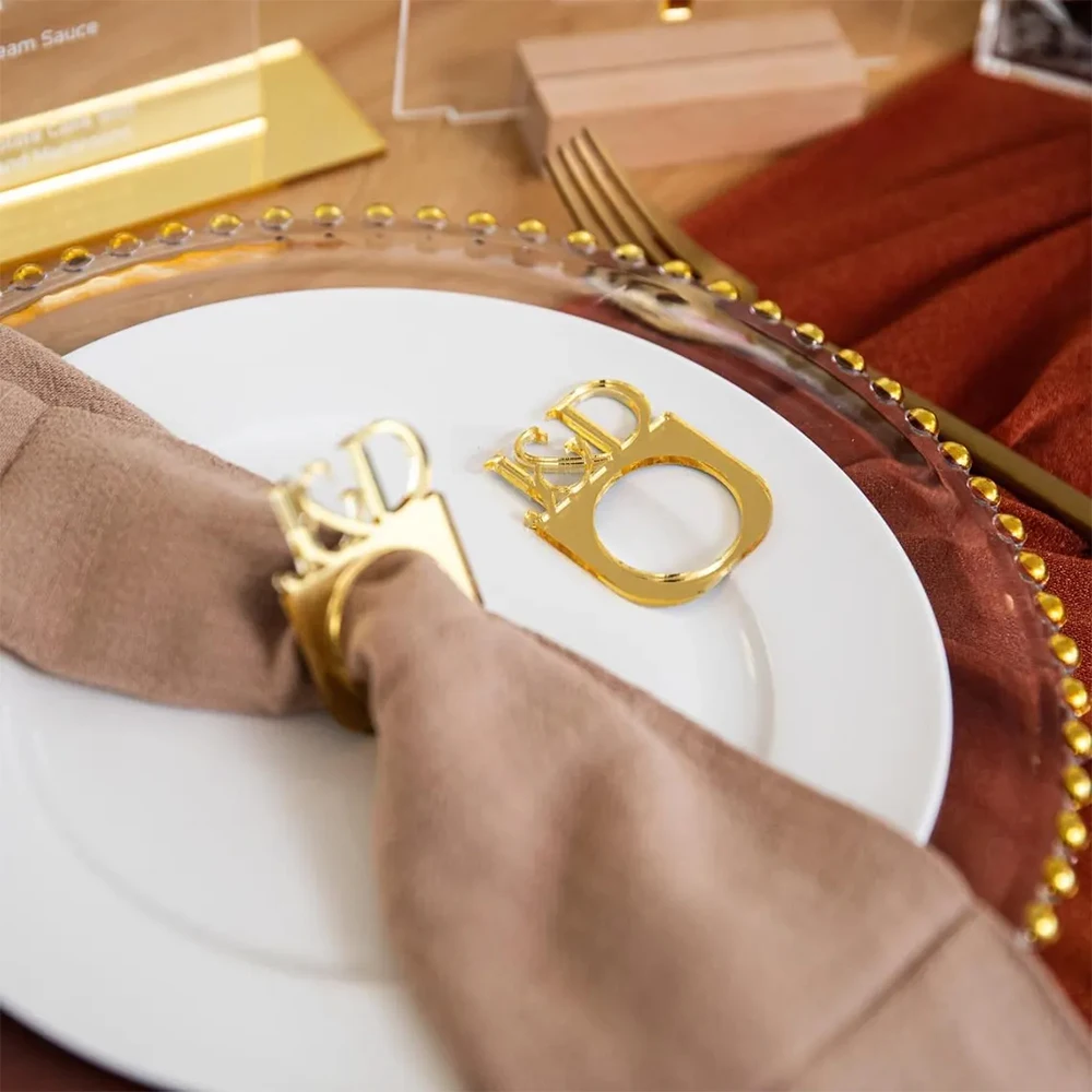 20/50/100 Personalized Napkin Ring Custom Engraved Initial Wedding Acrylic Napkin Rings Bride & Groom Bridal Shower Party Decor