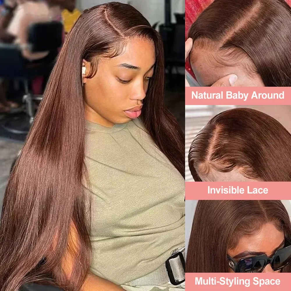 Chocolate Brown Straight Human Hair Wigs 13x6 HD Transparent Lace Frontal Wig Pre Plucked 30 Inch 13x4 Brazilian Wigs For Women