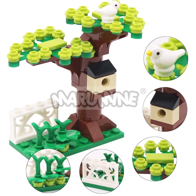 MARUMINE Kleine Deeltjes MOC Bricks Boomhut Set met Vogel 41835pb01 DIY Stad Street View Bouwstenen Plant Model Kit