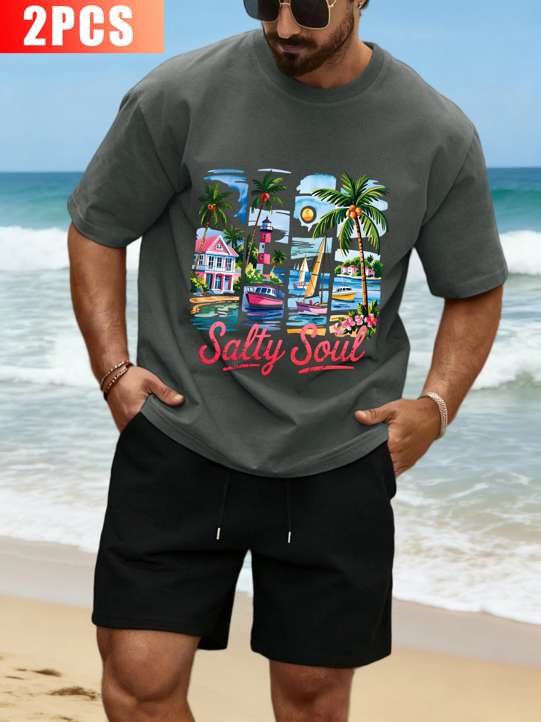 

Finding A Free Soul By The Seaside Sportset Men Cotton O-Neck T-Shirt Drawstring Pocket Shorts Unisex Summer Fashion Clothing