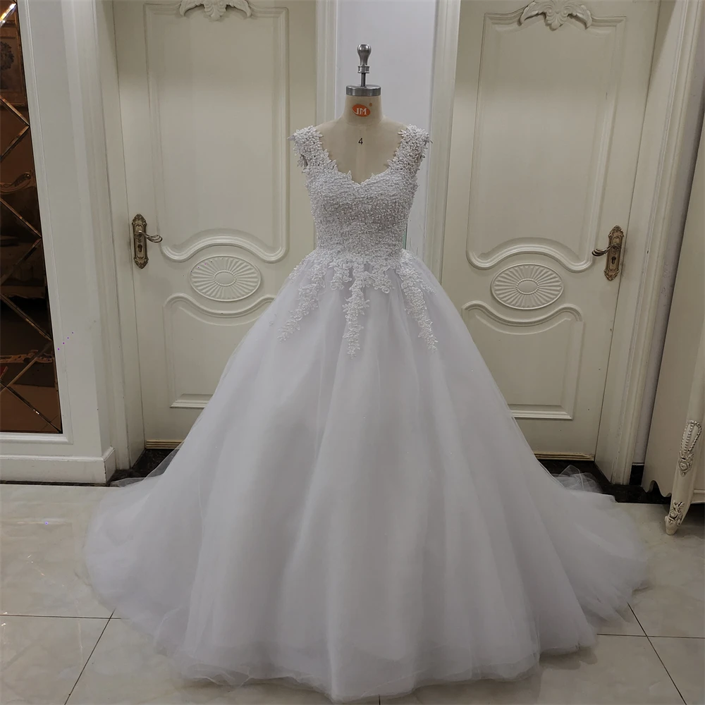 

ZJ9076-S Pearls Beaded Luxury Wedding Dress 2025 Europe New Small Straps Plus Size Quality Wedding Dresses For Bride