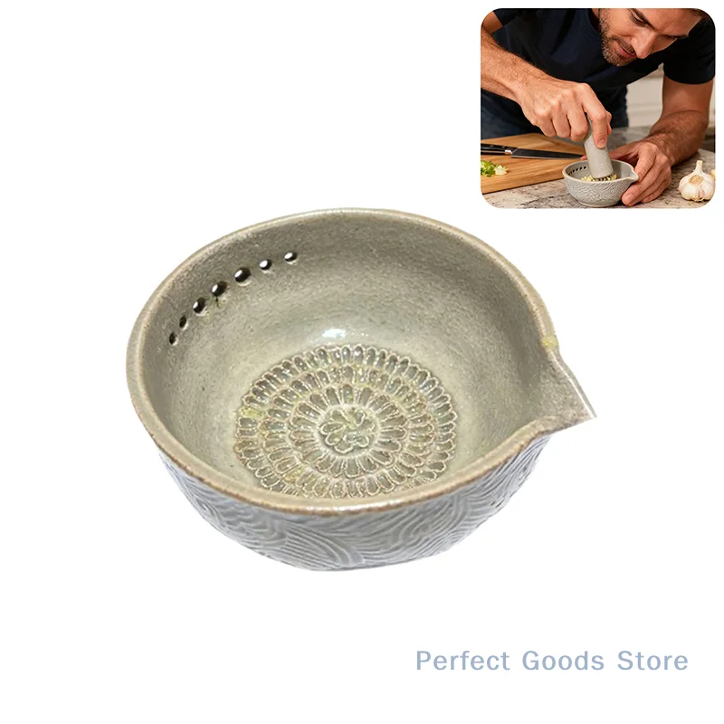 

Practical Handmade Bowl Combo with Garlic Grater & Herb Stripper, Various Hole Sizes