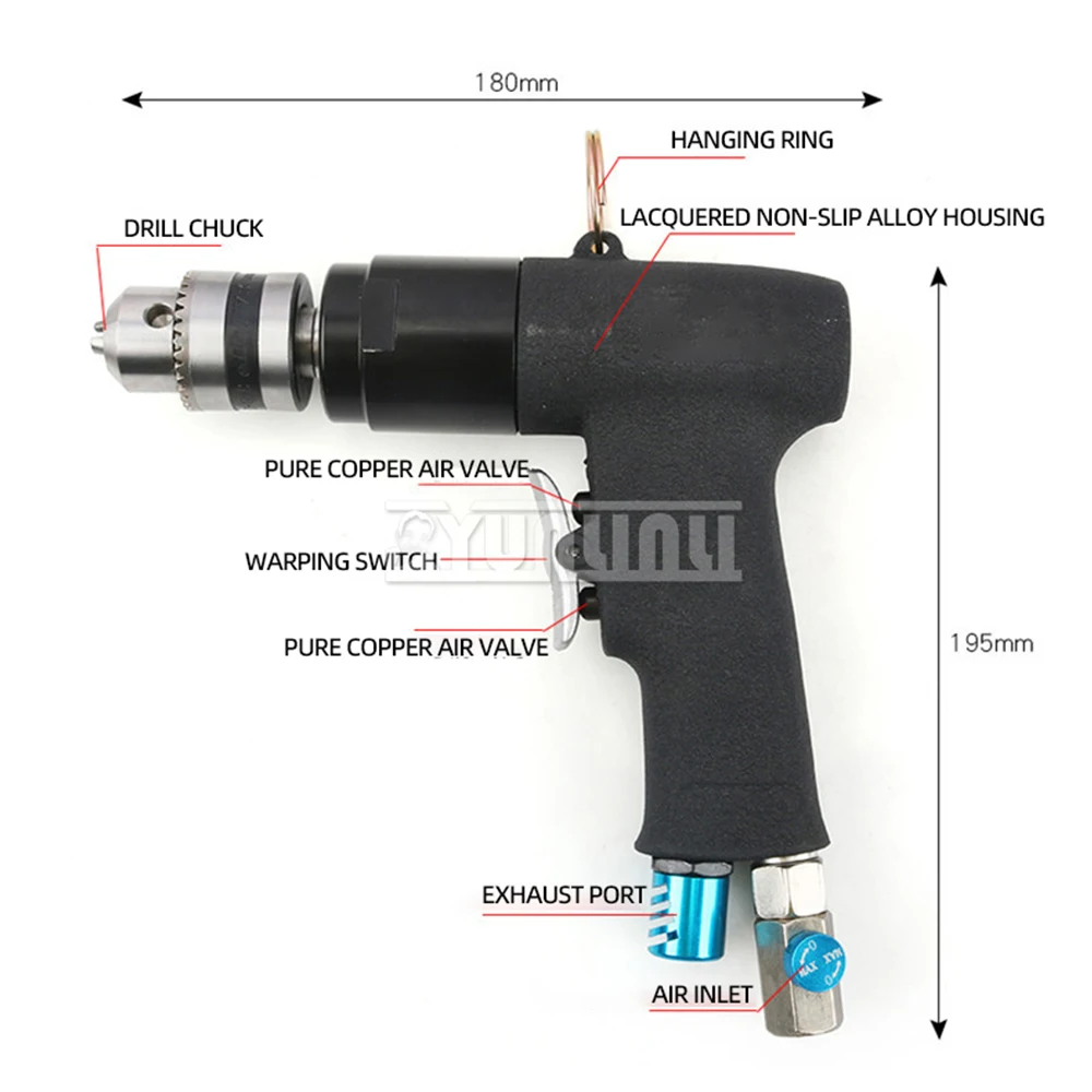 Taladro de aire profesional de 3/8 pulgadas, taladro neumático de 1,5-10mm, pistola inalámbrica de alta velocidad, taladro de pistola neumática, taladro de aire Reversible