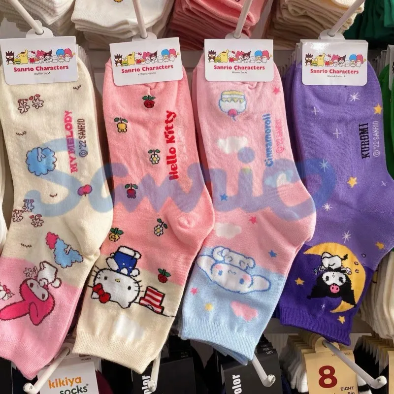 

Sanrio Kuromi Melody Hello носки с котенком Мультяшные Хлопковые женские носки до середины икры Cinnamoroll милые модные носки плюшевые подарки