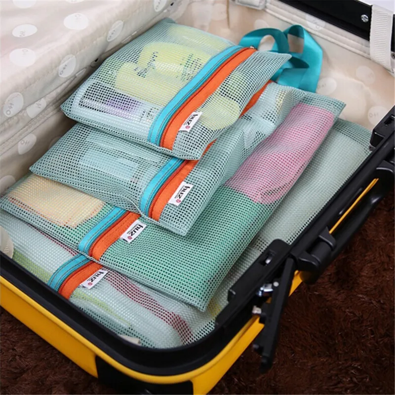 4pcs/set Travel Storage Bag Portable Mesh Bag Case Travel Toiletry Clothes Underwear Hanging Storage Bag Organizer Pouch