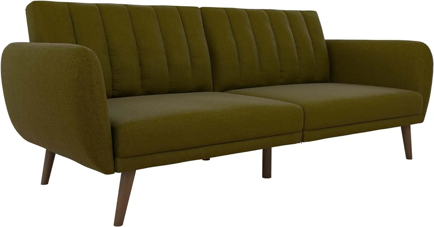 Sofa Futon,Upholstery and Wooden Legs, Green Linen