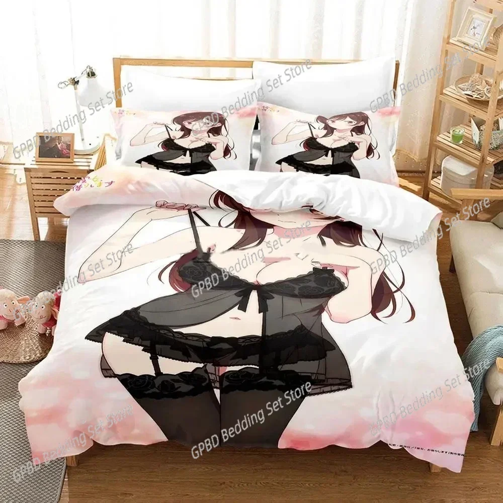 Anime Rent-A-Girlfriend Chizuru  3D Bedding Set Duvet Cover Pillowcases Single Twin Full Queen King Size Home Decor Quilt Boys G