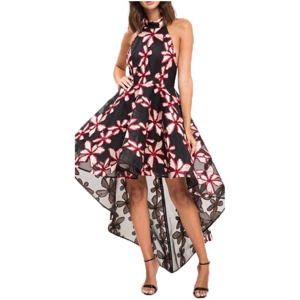 

Sexy Halterneck Open Back Chiffon Women's Dress Casual Party Vacations Sleeveless Printed Swing Skirt Elegant Dresses For Ladies