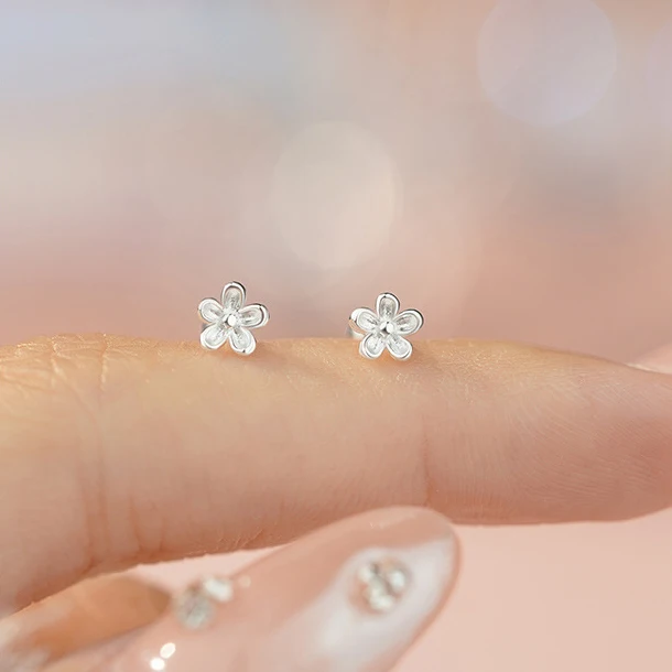 Real 925 Sterling Silver Tiny Flower Minimalist Screw Bead Stud Earrings for Charm Women Party Fine Jewelry Cute Accessories view 6