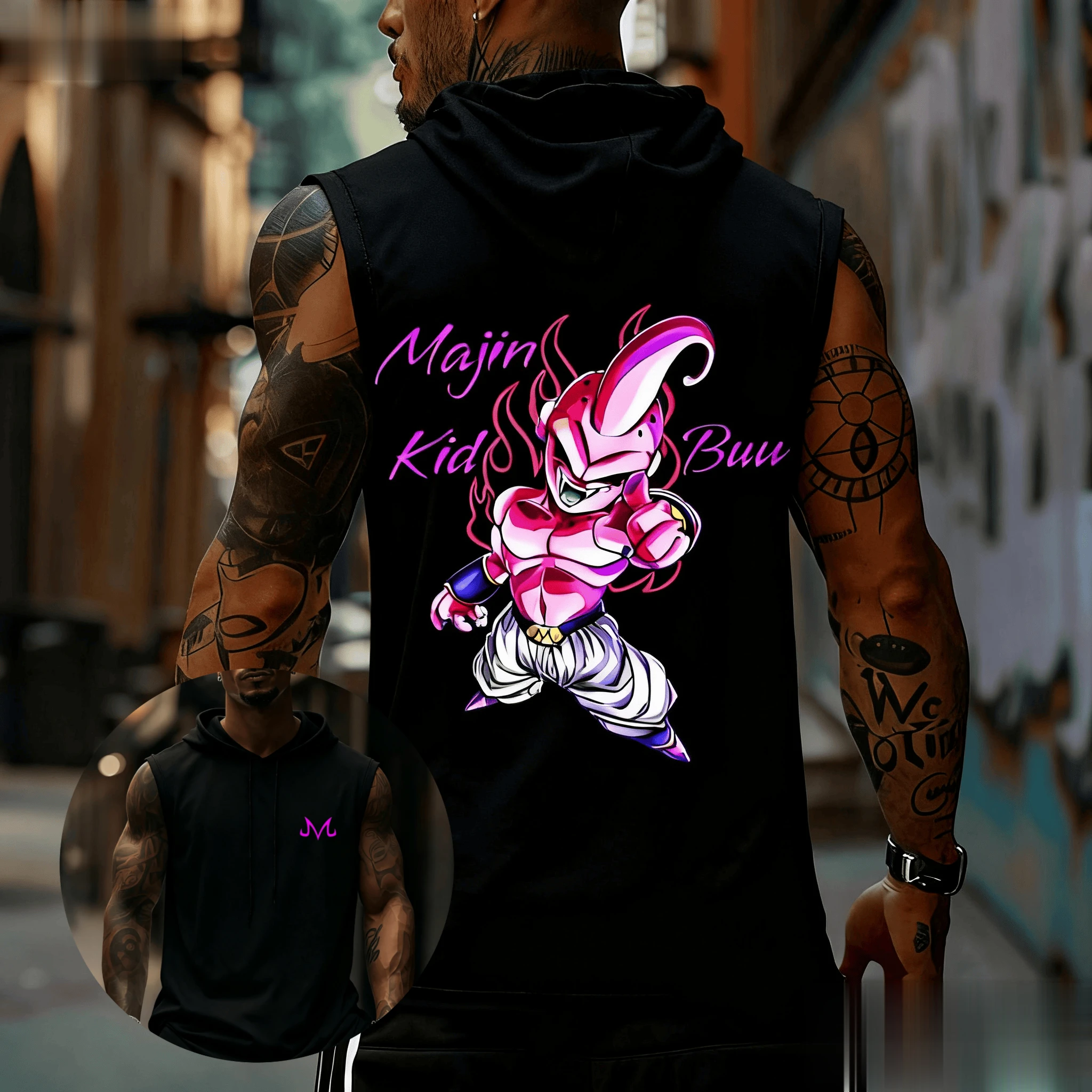 

Мужской жилет без рукавов с капюшоном Dragon Ball Majin, уличная одежда с графическим принтом, майка, летняя повседневная рубашка для тренировок в тренажерном зале в стиле хип-хоп с мышцами