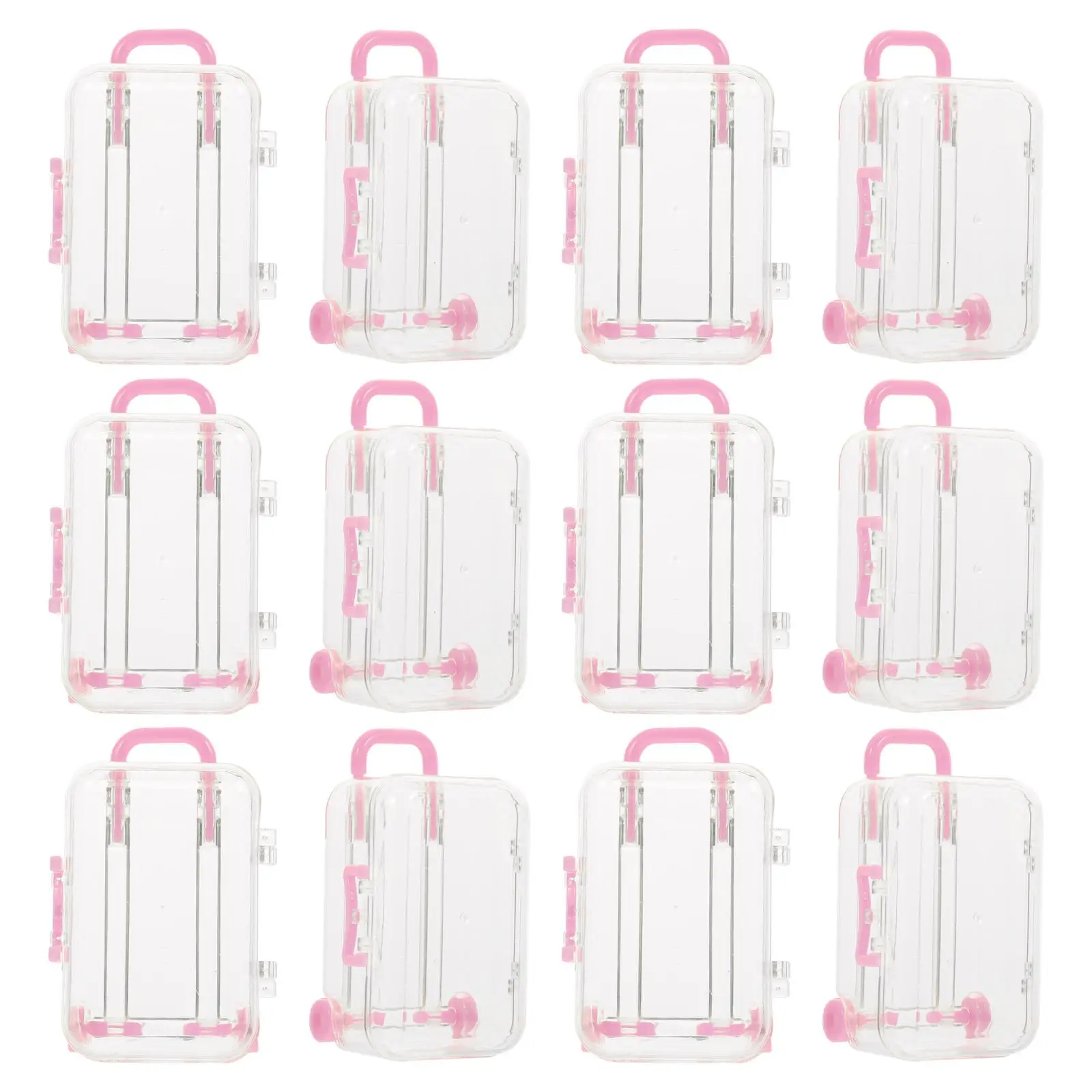 

12 Pcs Wedding Candy Box Pink Cases Transparent Storage Handy Creative Suitcase Elegant Fashionable Gift Boxes Party