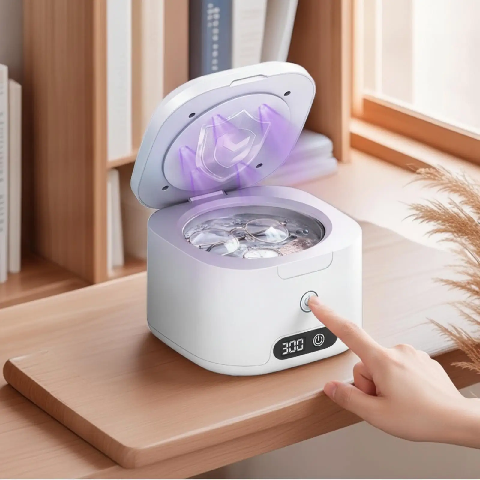 Acoustic Cleaner Cleaner with Compact Acoustic Cleaner Cleaner with Lights Portable Machine for Jewelry, Dentures, Travel