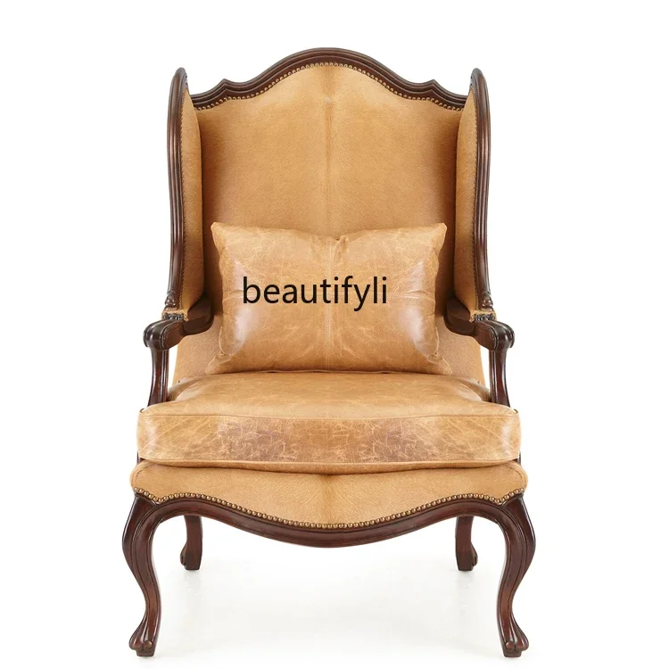 

D80 American solid wood leather art single sofa chair French fashion simple villa club leisure chair