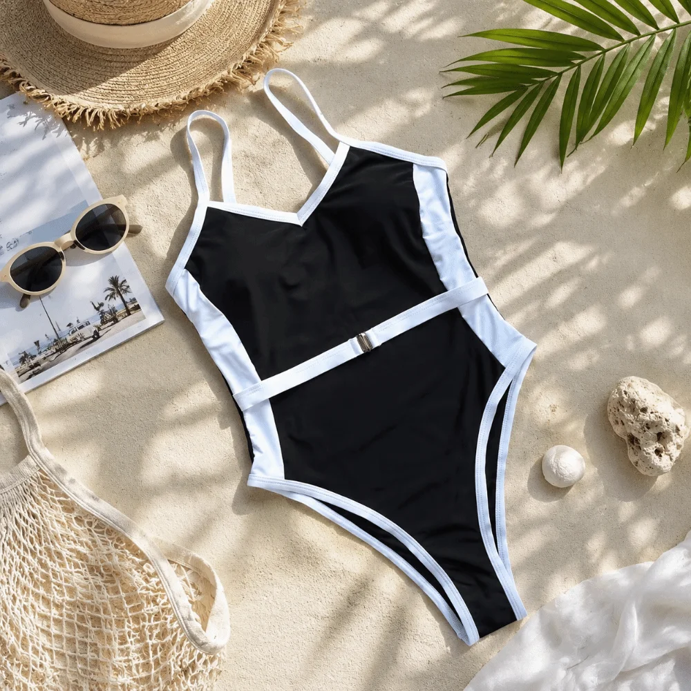 Beachwear Clothing High Waist Women Swimsuit Bodysuit Patchwork Bikini Set Slim Fit Sleeveless Camisole Bathing Suit Vacation