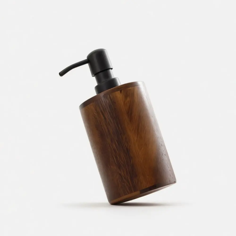 Luxury Walnut Wood Grain Press Soap Dispenser Refillable Lotion Bottle For Bathroom Shampoo Shower Gel Organizer Container