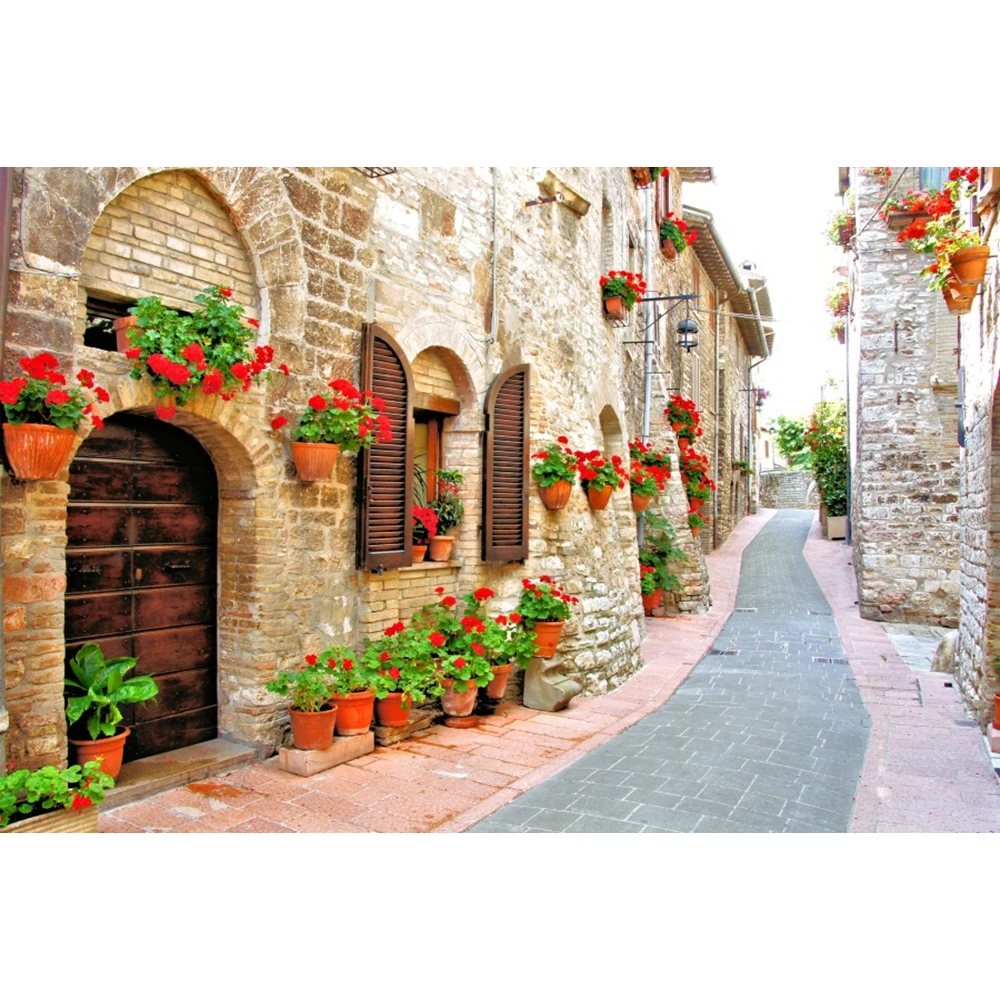 خلفية للتصوير الفوتوغرافي للقرية والصيف والربيع ، والمناظر الطبيعية للمنازل الحجرية ، الدعائم الخلفية للتصوير الفوتوغرافي ، ديكور الغرفة