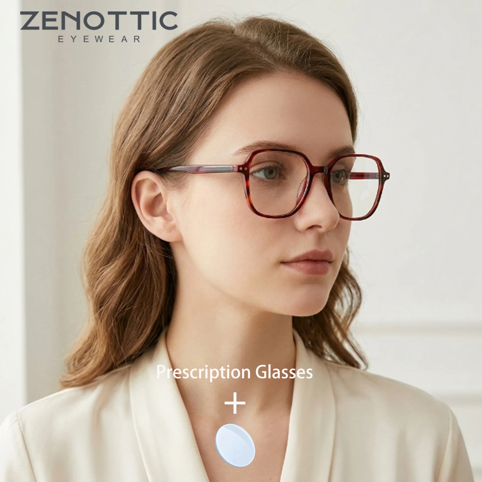 ZENOTTIC Clip On For Women M Size Acetate Optical Prescription Glasses Progressive Myopia Blue Light Filter Delicate Eyeglasses